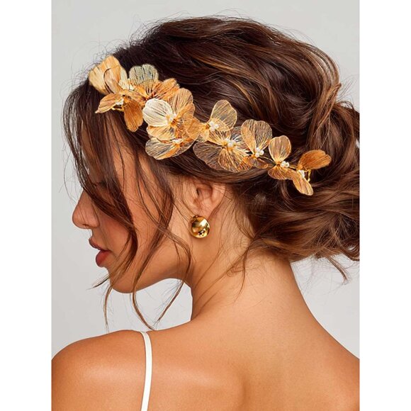 Flower Bridal Hair Vine Gold Floral Headpiece Wedding Accessories for Women - Picture 7 of 7
